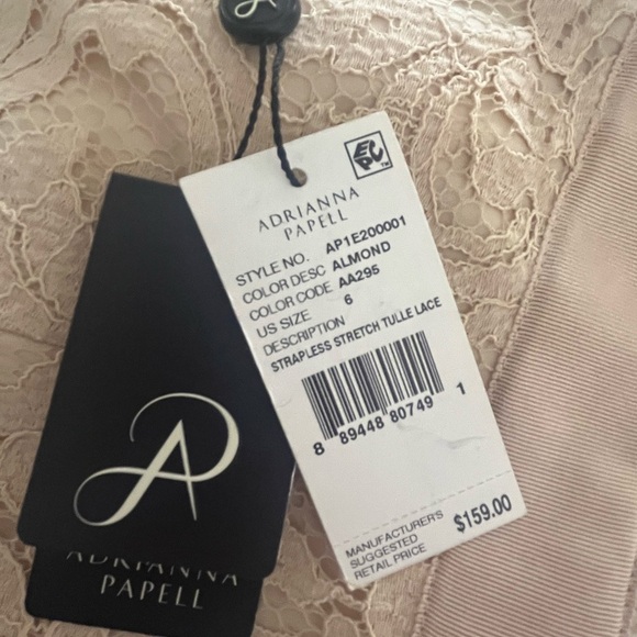 ADRIANNA PAPELL Almond Strapless Stretch Tulle Lace Dress - Picture 7 of 8